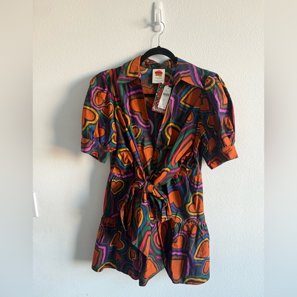 NWT FARM Rio Short-Sleeve Bow-Front Mini Dress - Picture 7 of 8